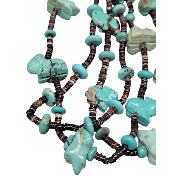Antique Turquoise Carved Animal Stations Heshi Necklace Multistrand 24" Detailed - Picture 8 of 16